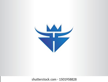 Symbol of the royal crown vector design. Simple blue vector logo.