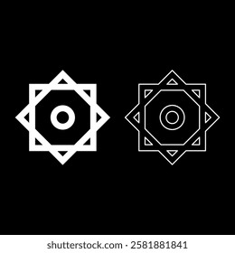 Symbol Rub el Hizb Islam Ramadan equilibrium of static dynamic Sacred geometry set icon white color vector illustration image solid fill outline contour line thin flat style