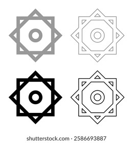 Symbol Rub el Hizb Islam Ramadan equilibrium of static dynamic Sacred geometry set icon grey black color vector illustration image solid fill outline contour line thin flat style