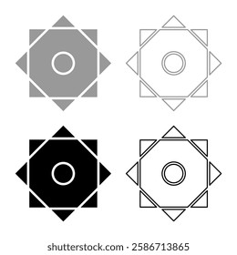 Symbol Rub el Hizb Islam Ramadan equilibrium of static dynamic Sacred geometry set icon grey black color vector illustration image solid fill outline contour line thin flat style