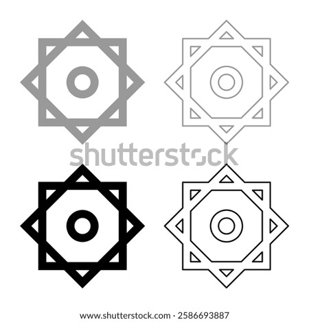 Symbol Rub el Hizb Islam Ramadan equilibrium of static dynamic Sacred geometry set icon grey black color vector illustration image solid fill outline contour line thin flat style