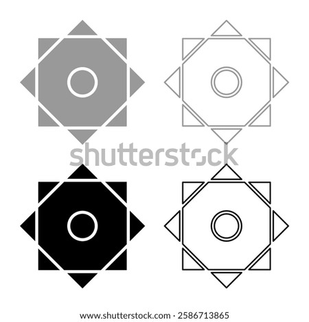 Symbol Rub el Hizb Islam Ramadan equilibrium of static dynamic Sacred geometry set icon grey black color vector illustration image solid fill outline contour line thin flat style