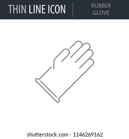 Symbol Of Rubber Glove. Thin Line Icon Of Sanitary Engineering. Stroke Pictogram Graphic For Web Design. Quality Outline Vector Symbol Concept. Premium Mono Linear Beautiful Plain Laconic