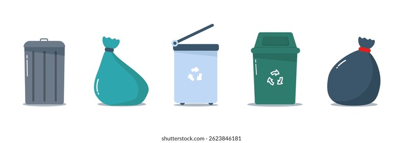 Symbol rubbish basket dustbin recycling container environment paper eco friendly arrow trash bin pictogram conservation organic shape background throw nature flat reuse protection vector