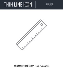 Symbol of Ruler. Thin line Icon of College. Stroke Pictogram Graphic for Web Design. Quality Outline Vector Symbol Concept. Premium Mono Linear Beautiful Plain Laconic Logo