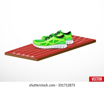 Symbol of a run shoes and athletic track in three-dimensional space. Vector illustration.