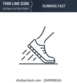 Symbol of Running Fast Thin Line Icon of Sport and Fitness. Stroke Pictogram Graphic Suitable for Infographics. Editable Vector Stroke. Premium Mono Linear Plain Laconic Logo