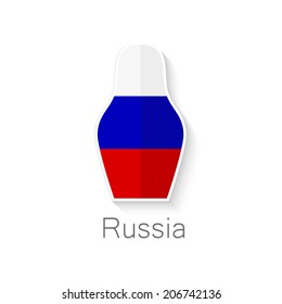 Symbol of Russia - russian tradition doll - painted in the colors of the flag of the country - white, blue and red . Vector flat icon.