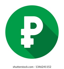 symbol of russian ruble currency with long shadow on green background. financial flat vector illustration easy to edit and customize. eps 10