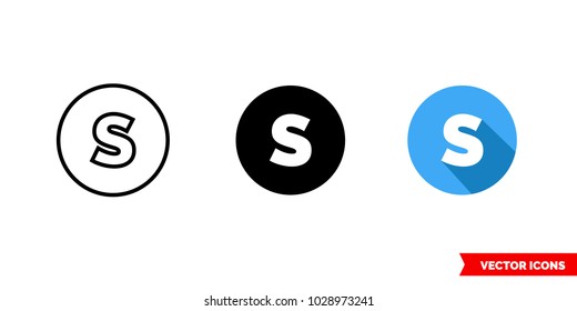 Symbol S icon of 3 types: color, black and white, outline. Isolated vector sign symbol.