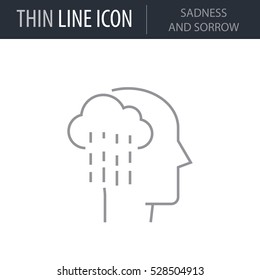 Symbol of Sadness And Sorrow Thin line Icon of Conscious Living and Friends Relations. Stroke Pictogram Graphic for Web Design. Quality Outline Vector Symbol Concept. Premium Mono Linear Beautiful