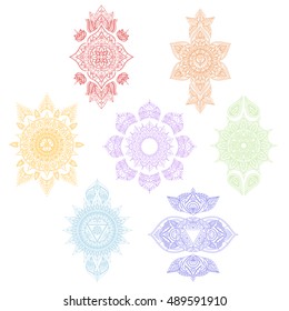 symbol Sahasrara for Henna Tattoo of Oriental, Buddhism, Hinduism, Arabic and Indian. Illustration of 7 Chakras Mandalas collection. Associated with Yoga and meditation for you design.