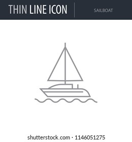 Symbol of Sailboat. Thin line Icon of of Tourism And Travel. Stroke Pictogram Graphic for Web Design. Quality Outline Vector Symbol Concept. Premium Mono Linear Beautiful Plain Laconic Logo
