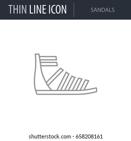 Symbol of Sandals. Thin line Icon of Fashion. Stroke Pictogram Graphic for Web Design. Quality Outline Vector Symbol Concept. Premium Mono Linear Beautiful Plain Laconic Logo
