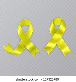 The Symbol of Sarcoma Cancer Awareness Realistic Yellow Ribbon. Vector illustration on transparent background