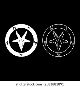 Symbol Satanism of Lavaeus Sigil of Baphomet sign set icon white color vector illustration image solid fill outline contour line thin flat style