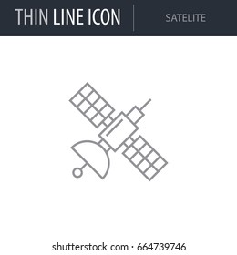 Symbol of Satelite. Thin line Icon of Set of Space. Stroke Pictogram Graphic for Web Design. Quality Outline Vector Symbol Concept. Premium Mono Linear Beautiful Plain Laconic Logo