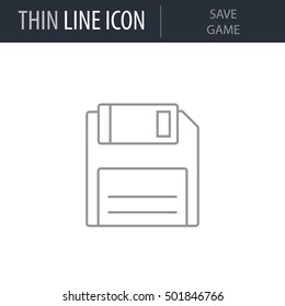 Symbol of Save Game Thin line Icon of Video Game Elements. Stroke Pictogram Graphic for Web Design. Quality Outline Vector Symbol Concept. Premium Mono Linear Beautiful Plain Laconic Logo.