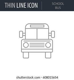Symbol of School Bus. Thin line Icon of College. Stroke Pictogram Graphic for Web Design. Quality Outline Vector Symbol Concept. Premium Mono Linear Beautiful Plain Laconic