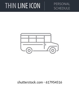 Symbol of School Bus. Thin line Icon of College. Stroke Pictogram Graphic for Web Design. Quality Outline Vector Symbol Concept. Premium Mono Linear Beautiful Plain Laconic Logo