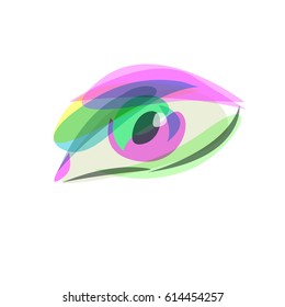 Symbol of school vision. Logo of makeup artist. Icon beauty salon, fashion blogger. Colorful watercolor brush strokes eye isolated on white background. Vector illustration.