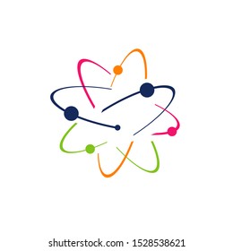 Symbol of science research Atom logo Vector icon illustration. electrons rotate in orbits around atomic nucleus concept