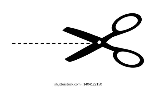 The symbol of scissors and dotted lines on a white background