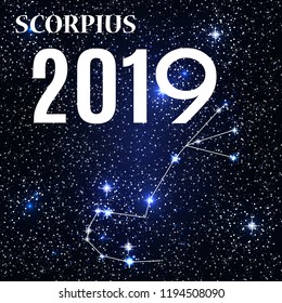 Symbol: Scorpius Zodiac Sign with the New Year and Christmas 2019. Vector Illustration. EPS10