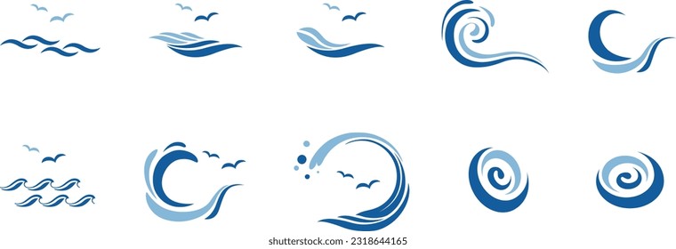 Symbol of sea wave, water and wind flow and vortex