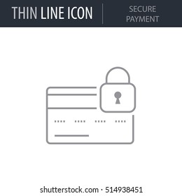 Symbol of Secure Payment Thin line Icon of Cyber Security. Stroke Pictogram Graphic for Web Design. Quality Outline Vector Symbol Concept. Premium Mono Linear Beautiful Plain Laconic Logo
