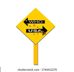 Symbol with separate arrows on the side Compare the US's withdrawal of support and parting with the World Health Organization.broken of sponsors in support team ,vector design flat banner 