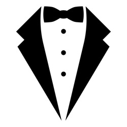 Symbol service dinner jacket bow Tuxedo concept Tux sign Butler gentleman idea Waiter suit icon black color vector illustration flat style simple image