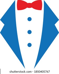 Símbolos servicio cena chaqueta arco. Concepto de Tuxedo. Tux firma la idea del caballero Butler