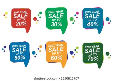 Symbol Set. end year sale and Christmas sale logo with discount text. Vector illustration