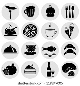 Symbol set with food of black color. Vector on a gray background. EPS-10 (non transparent elements, non gradient)