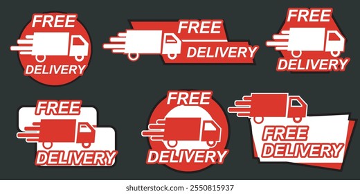 Symbol Set. Free Delivery logo with Car illustration and text. Vector illustration