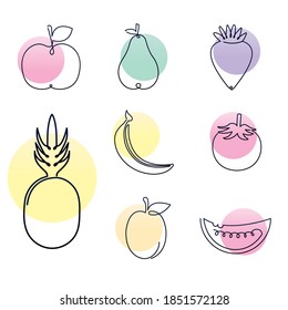 conjunto de símbolos de fruta fresca, diseño de ilustración vectorial de un estilo de línea