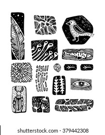 Symbol Set. Plants And Fauna. Printmaking
