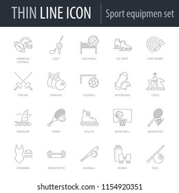 Symbol of Set of Sport Equipment. Thin line Icon of Set of Sport Equipment. Stroke Pictogram Graphic for Web Design. Quality Outline Vector Symbol Concept. Premium Mono Linear Beautiful Plain