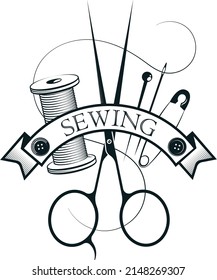 Symbol zum Nähen und Schneiden. Werkzeug und Zubehör für einen Schneider