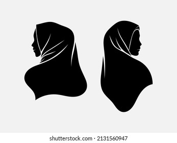 symbol of the shadow of a woman wearing a hijab from behind. flat vector design for muslim women clothing logo.