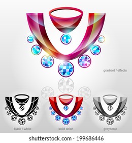 Symbol in shape of bust with diamond necklace. Decollete sign with gems. Qualitative vector (EPS-10) design element about jewellery industry, accessories, fashion, luxury, etc