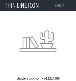Symbol of Shelf. Thin line Icon of Inear Household Elements. Stroke Pictogram Graphic for Web Design. Quality Outline Vector Symbol Concept. Premium Mono Linear Beautiful Plain Laconic Logo