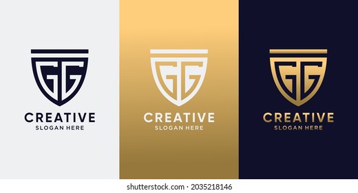 Símbolo del diseño del logotipo de escudo letra inicial GG con concepto creativo. Plantilla de diseño de logotipos para empresas y personal