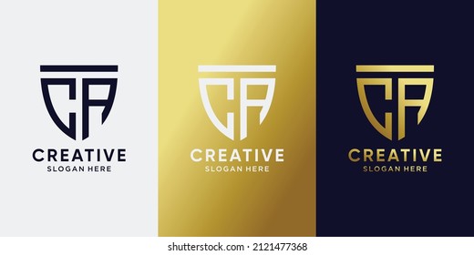 Símbolo de diseño de logotipo de escudo letra inicial CA con arte de línea y concepto moderno. Plantilla de diseño de logotipos para empresas y personal