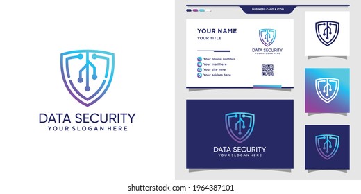 Symbol of shield for technology data. Logo icon and business card design Premium Vector