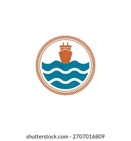 Símbolo de un barco en las olas en un círculo de cuerda