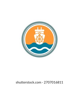 Símbolo de un barco en las olas en un círculo de cuerda