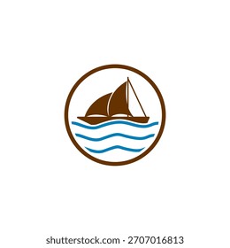 Símbolo de un barco en las olas en un círculo de cuerda