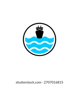 Símbolo de un barco en las olas en un círculo de cuerda